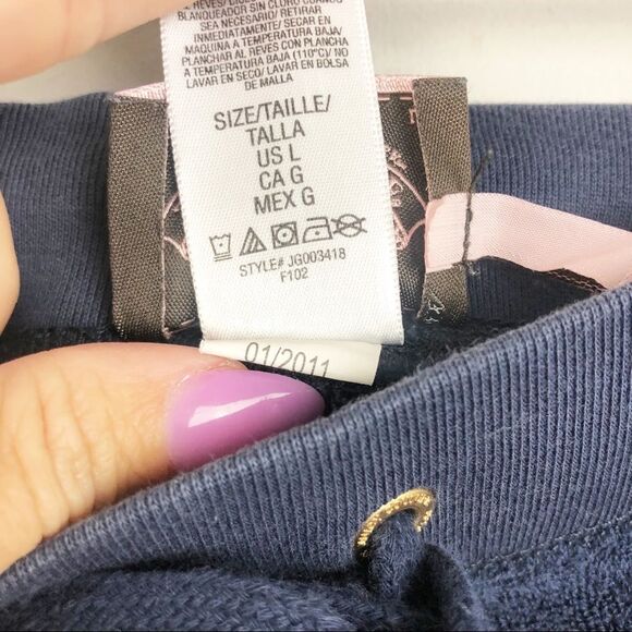 JUICY COUTURE | Y2K Style Navy Blue Terry Cloth Drawstring Pants Women’s Size L - Picture 8 of 11
